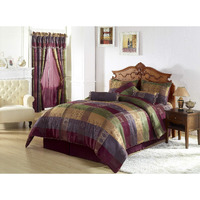 Chezmoi Collection 7 Pieces Multi Color Gitano Jacquard Patchwork Comforter Set King Size Bedding