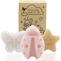 Myhomebody Konjac Baby Sponge For Bathing, Cute Shapes Natural Kids Bath Sponges For Infants, Toddler Bath Time, Natural And Safe Plant-Based Toys, 3Pc. Set: Butterfly, Ladybug, Star