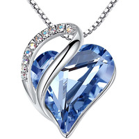 Leafael Necklaces For Women, Infinity Love Heart Pendant With Light Sapphire Blue Birthstone Crystal For March & December, Jewelry Gifts For Wife, Silver Plated 18 + 2 Inch Chain, Her Mom's Birthday