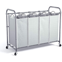Romoon Laundry Sorter 4 Section, Separated Laundry Hamper Cart With Heavy Duty Wheels And Removable Bags, Rolling Laundry Basket Organizer For Dirty Clothes Storage In Laundry Room Organization, Grey