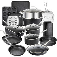 Granitestone 20 Pc Kitchen Pots And Pans Set Non Stick Cookware Set, Kitchen Cookware Sets, Granite Nonstick Cookware Set, Diamond Coated Non Toxic Cookware Set, Oven & Dishwasher Safe - Black