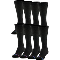 Medipeds Men's 8 Pack Diabetic Crew Socks With Non-Binding Top, Black, Shoe Size: Men 9-12 / Women 10-13