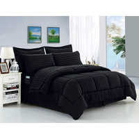 Elegant Comfort Wrinkle Resistant - Silky Soft Dobby Stripe Bed-In-A-Bag 8-Piece Comforter Set - Full/Queen, Black