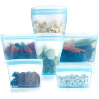 Reusable Food Container Silicone Bag, Upgrade Second Generation 6 Pcs Containers Storage, 100% Silicone Food Bag, Stand Up Preservation Rounded Interior For Easy Cleaning.
