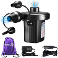 Electric Air Pump, 110V Ac/12V Dc Portable Air Mattress Two-Way Universal Inflator Pump For Inflatables Pool, Airbeds, Etc With 3 Nozzles And 1 Storage Bag