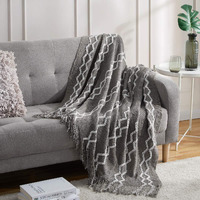 Bourina Fluffy Chenille Knitted Fringe Throw Blanket Lightweight Soft Cozy For Bed Sofa Chair Throw Blankets, Grey 50"" X 60""