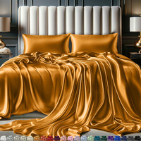 Decolure Satin Sheets King Size Set 4 Pcs - Silky & Luxuriously Soft Satin Bed Sheets W/ 15 Inch Deep Pocket - Similar To Silk Sheets - Double Stitching, Wrinkle Free (Gold)