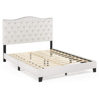Furinno Lille Button Tufted Bed Frame, Queen, Beige