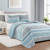 Great Bay Home 2-Piece Reversible Blue Twin/Twin Xl Quilt Comforter With 1 Sham | Lightweight, All-Season, Cozy, Modern Bedspreads | Paisley Coverlet Sets | Kadi Collection