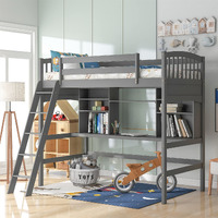 Harper & Bright Designs Twin Loft Bed With Desk, Wood Study Loft Bed Frame With Angled Ladder, No Box Spring Needed (Grey Loft Bed With Desk)