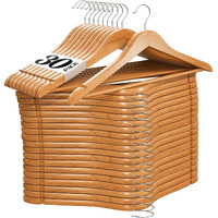 Home It Wooden Hangers 30 Pack - Natural Wood Durable Heavy Duty Coat Hangers Non Slip For Jacket, Shirt, Pants And Suit - Premium Solid Clothes Hangers For Closet With Chrome Swivel Hook