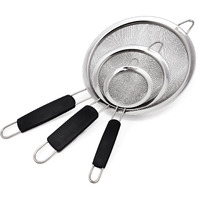 Makerstep Fine Mesh Strainer Set Of 3, Stainless Steel 3.38"", 5.5"", 7.87"" Strainers Wire Sieve Sifter With Insulated Handle Strainers For Kitchen Gadgets Tools Premium Colanders, Sifter