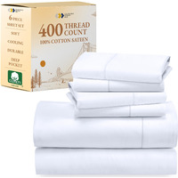 California Design Den 6-Pc Queen Size Sheet Set With 4 Pillowcases - 400 Thread Count 100% Cotton Sheets, Cooling Sateen Weave, Luxury Deep Pocket Bedsheets Set - Bright White