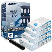 20 Pack Premium Vacuum Sealer Bags - Space Saver Storage Bags For Home And Closet Organization - Vacuum Compression Bags For Comforters, Pillows, Blankets, Bedding, Clothing - Hand Pump For Travel