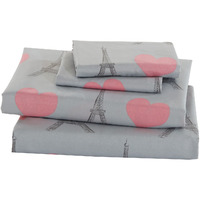 Fancy Linen Eiffel Tower Hearts Grey Pink Hearts Paris Girls/ Teens / Adults Sheet Set New (Twin)