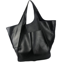 Klaoyer Oversized Leather Tote Bag Large Capacity Work Hobo Pu Leather Bucket Purse And Handbag Big Soft Travel Shopping Bag (Black)