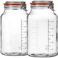 Super Wide-Mouth Glass Jars With Hinged Lids, 1-Gallon (4100 Ml) Leak Proof Glass Canning Jars With Airtight Lids And 2 Measurement Marks. Large Capacity, Sturdy For Canning, Overnight Oats, 2-Pack