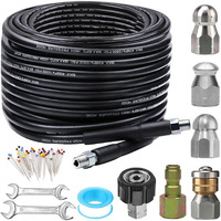 Sewer Jetter Kit For Pressure Washer 100Ft, Newest 5800Psi Drain Cleaner Hose 1/4 Inch Npt Corner, Rotating And Button Hose Sewer Jetting Nozzle Pearl Corsage Pin Waterproof Tape With 2 Spanner