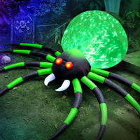 8Ft Halloween Inflatables Spider Outdoor Decorations For Yard, Giant Blow Up Green Spider With Rotating Fire Flame Light, Large Spooky Spider Props For Halloween Party Garden Lawn House Holiday Decor