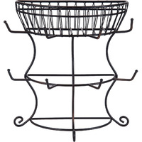 Gourmet Basics By Mikasa French Countryside Metal Mug Tree With Storage Basket, Antique Black, 14.75-Inch - 5154681