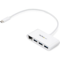 Startech.Com 3 Port Usb C Hub W/Gigabit Ethernet Usb Type C To 3 X Usb-A Multi Port Usb 3.0 Hub For Macbook Pro (Hb30C3A1Gea) White