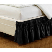 Fancy Collection Queen-King Easy Fit Bed Ruffle Wrap Around Elastic Bed Skirt With 17"" Drop New Easy Install Solid Black New