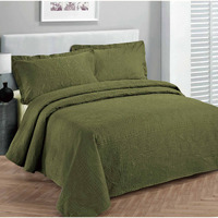 Fancy Collection Luxury Bedspread Coverlet Embossed Bed Cover Solid Olive Green New Over Size King/California King 118""X 106""