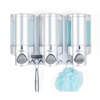 Better Living Products Aviva Shower Dispenser 3, Shampoo And Soap Dispenser, 3 X 11 Fl. Oz. Satin Silver, 11.2"" X 3.5"" X 7""
