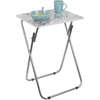Home Basics Tt41422 Multi-Purpose Sturdy And Durable Decorative Cocktails Tv Folding Table Tray Desk Bedside Laptop Snacks White Marble, 15 In X 19 In X 26 In