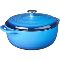 Lodge 7.5 Quart Enameled Cast Iron Dutch Oven With Lid - Dual Handles - Oven Safe Up To 500 F Or On Stovetop - Use To Marinate, Cook, Bake, Refrigerate And Serve - Caribbean Blue