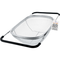 U.S. Kitchen Supply - Premium Quality Over The Sink Stainless Steel Oval Colander With Fine Mesh 6 Quart Strainer Basket & Expandable Rubber Grip Handles - Strain, Drain, Rinse Fruits, Vegetables