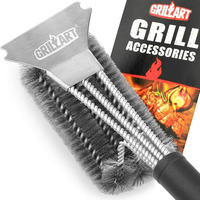 Grillart Grill Brush And Scraper Bbq Brush For Grill, Safe 18"" Stainless Steel Woven Wire 3 In 1 Bristles Grill Cleaning Brush, Br-4516