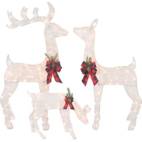 3-Piece White Fabric Reindeer Family - Lighted Deer Set - 210 Lights 52"" Buck 44"" Doe 28"" Fawn - Large Deer Family For Indoor Or Outdoor Christmas Decorations Yard Art