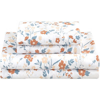 Softan Floral Queen Sheet Set Orange Flower Bed Sheets Queen Printed Sheets Queen - 4 Piece Soft Microfiber Patterned Fitted Sheets Queen With 15"" Deep Pocket