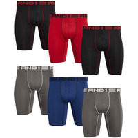 And1 Men's Underwear Boxer Briefs - 6 Pack Performance Stretch Long Leg Compression Boxers For Men With Contour Pouch (S-3Xl), Size Large, Black/Blue/Charcoal/Red
