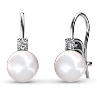 Cate & Chloe Cassie 18K White Gold Pearl Drop Earrings For Women | Women's Drop & Dangle Earrings With Crystals, Classic Pearl Earring Set, Fashion Earrings For Women, Hypoallergenic Earrings