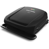 George Foreman 4-Serving Removable Plate Electric Grill And Panini Press, George Tough Non-Stick Coating, Drip Tray Catches Grease, Black