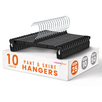 House Day Skirt Hangers 25 Pcs 10Inch Black Plastic Pants Hangers With Non-Slip Big Clips And 360 Swivel Hook, Durable Sturdy Plastic, Space-Saving Shape, Elegant For Closet Organizing