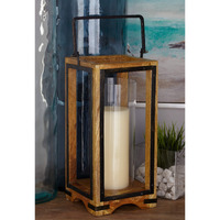 Deco 79 Wood And Metal And Glass Lantern, 8"" X 8"" X 22""