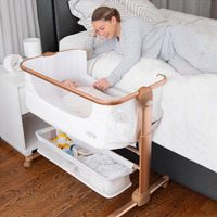 Koolerthings Baby Bassinet, Bedside Sleeper For Baby, Easy Folding Portable Crib With Storage Basket For Newborn, Bedside Bassinet, Comfy Mattress/Travel Bag Included (White And Gold)