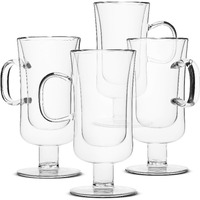 Btat- Irish Coffee Mug, Coffee Glass, Set Of 4 (10Oz, 300Ml), Double Wall Glass Irish Coffee Cup, Tea Cups, Latte Cups, Glass Coffee Mug, Beer Glasses, Latte Mug, Clear Mugs, Christmas Gifts
