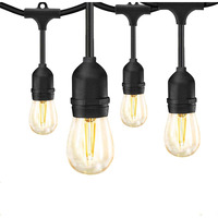 Banord Outdoor String Lights, 48Ft Patio Lights Waterproof Outdoor Lights With 2W Dimmable Led Bulbs, Black Hanging Lights For Outdoor Backyard, Garden, Deck, Porch, Gazebo, Balcony, Camping, Party