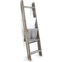 Mygift Torched Brown Wood Decorative Ladder Shelf, 4.5 Foot Wall Leaning Wooden Towel Blanket Ladder Storage Rack For Bathroom Or Living Room