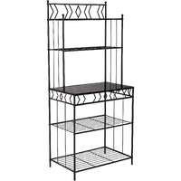 Kings Brand Furniture - 5-Tier Standing Kitchen Bakers Rack For With Storage Microwave Stand, Metal Frame With Marble Finish - Black
