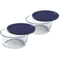 Pyrex Storage Plus 7-Cup Round Glass Food Storage Dish, Blue Cover, Pack Of 2 - Original Genuine Pyrex - Made In The Usa