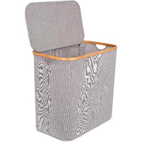 Birdrock Home Bamboo & Canvas Hamper - Laundry Basket Organizer - Lightweight Foldable Clothing Bin With Lid - Modern Covered Laundry Hamper For Clothes, Bedroom, Bathroom, & Dorm - Grey, Single Lid