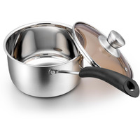 P&P Chef 2Qt Saucepan, Stainless Steel 2 Quart Saucepan With Lid, Multipurpose Sauce Pan For Kitchen Restaurant Cooking, Visible Glass Lid & Heat-Proof Handles, Rust Resistant & Dishwasher Safe