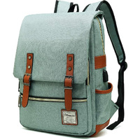 Mancio Vintage Laptop Backpack With Usb Charging Port, Slim Tear Resistant Business Backpack For Travelling, College, Casual Daypacks For Men,Women, Fits Up To 15.6Inch Notebook, Green