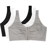Fruit Of The Loom Womens Front Closure Cotton Sports Bra, Black/White/Heather Grey 3-Pack, 36 Us