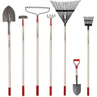 Gardenall 7-Piece Shovels Rakes Hoe Set Garden Tools Gifts For Women Long Wood Handle Pointy Shovels For Digging Short Handle Shovel Meteal Rakes Cultivator Set